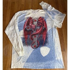 Anne Stokes Red Dragon Tie Dye Long Sleeve T-Shirt Fantasy Graphic 3XL NWOT